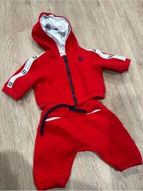 Fendi Red Hooded Tracksuit Set with White Trim